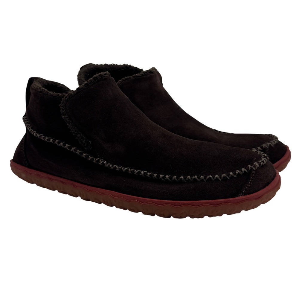 LL‎ Bean Mens Suede Slippers Brown Red Moccasin Shearling Lined 12 M 517529